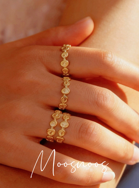 Moos复古风金币不褪色开口钛钢戒指小众设计食指戒尾戒许愿转运女