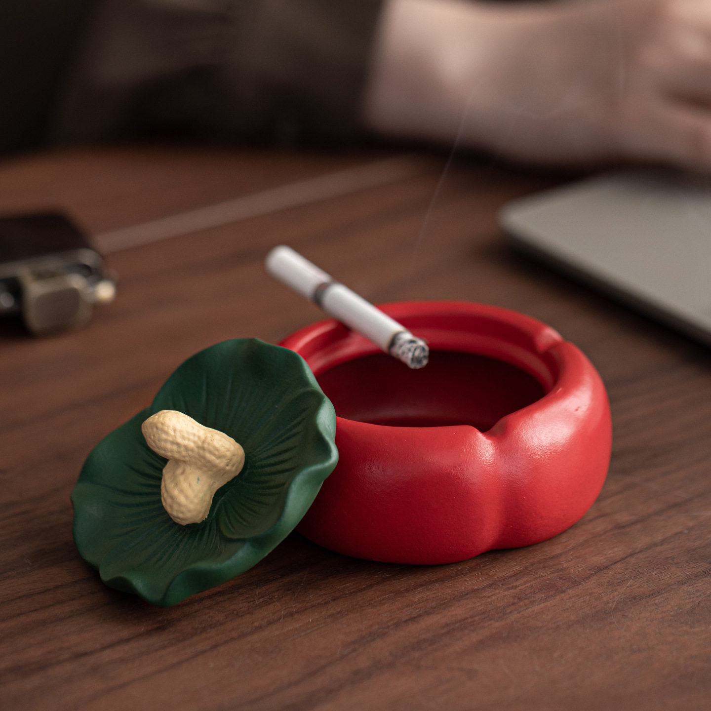 创意好事发生水泥烟灰缸中式家用带盖防飞灰轻奢上档次时尚烟盅