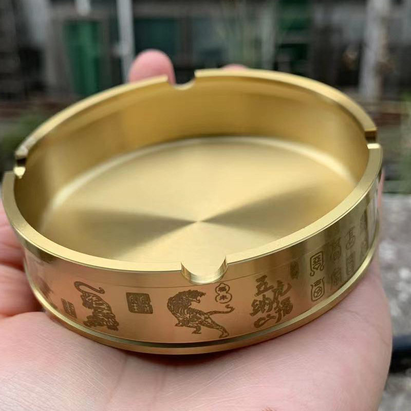 纯黄铜家用客厅办公室书桌高档现代烟灰缸客厅茶几实用摆件