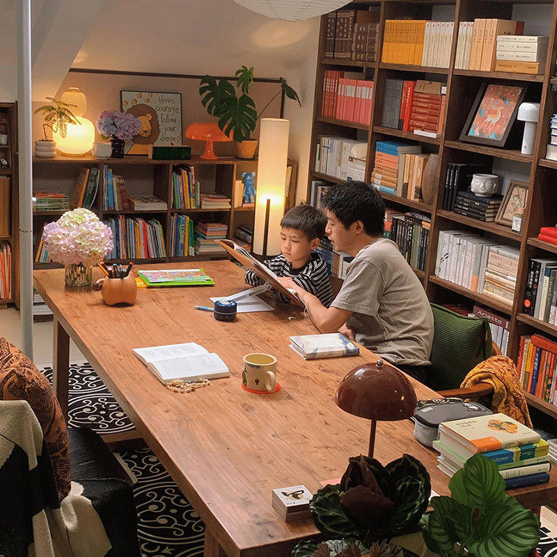 榆木开放式书房桌家用客厅学习桌大板桌实木去客厅化餐桌书桌一体