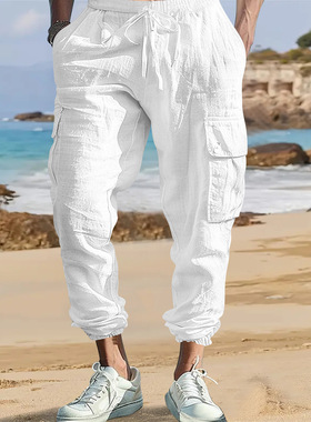 men's pants欧美棉男士休闲百搭长裤束脚多口袋系绳工装裤