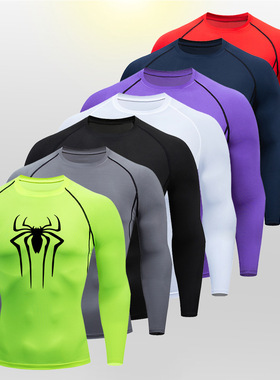 men workout compression y2k spider printed gym tshirts