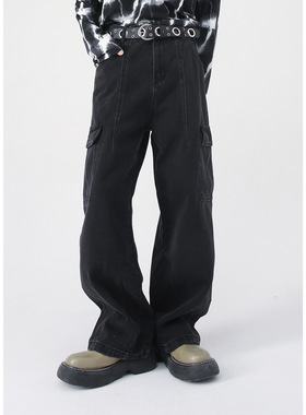 men baggy jeans man pants malenirn牛仔  街头阔腿工装裤男女