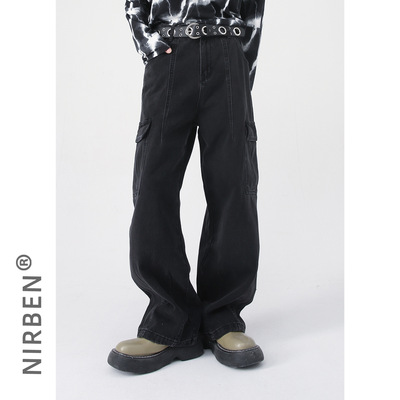 men baggy jeans man pants malenirn牛仔  街头阔腿工装裤男女