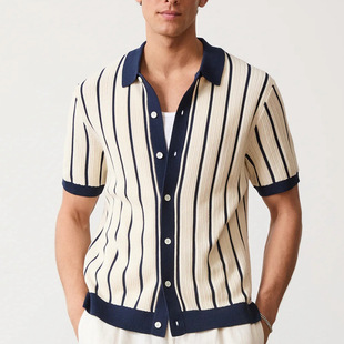 New Men Summer Knit Polo Striped Fashion Tops Polos Shirts