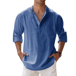 men lightweight shirts long sleeve henley cotton linen