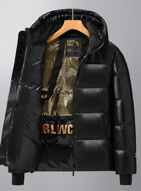 man winter coat women warm jacket黑金短款连帽羽绒服男女同款