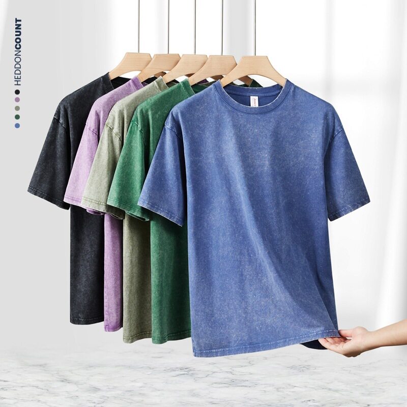 shirt men tshirt230克美式做旧圆领短袖oversize潮牌水洗纯棉t恤
