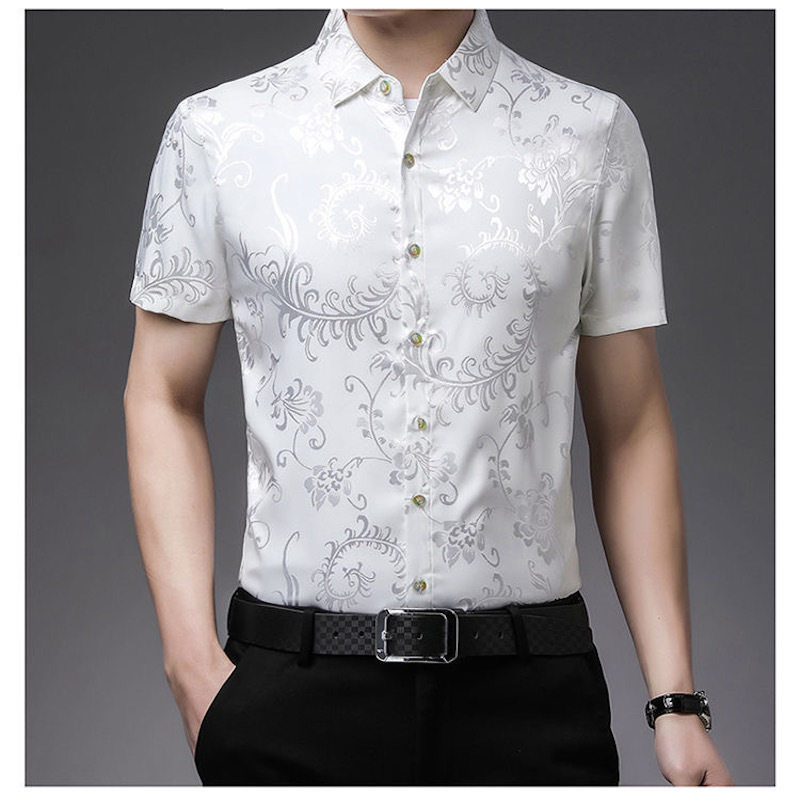 men's short sleeve shirts冰丝短袖衬衫男式竹子提花薄款简约