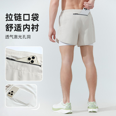 men compression shorts运动短裤男款双层内衬篮球训练健身裤宽松