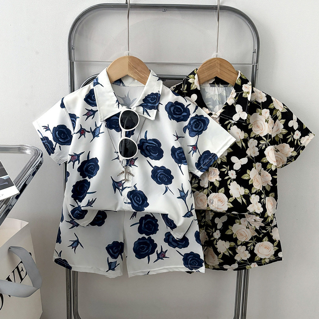 fashion shirt tops streetwear shirts tee儿童短袖套装男童衬衫