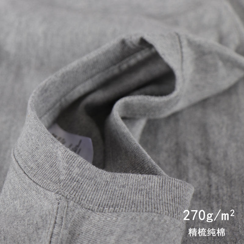 men cotton tshirt 270g灰色精梳纯棉t恤重磅短袖纯色体桖男女