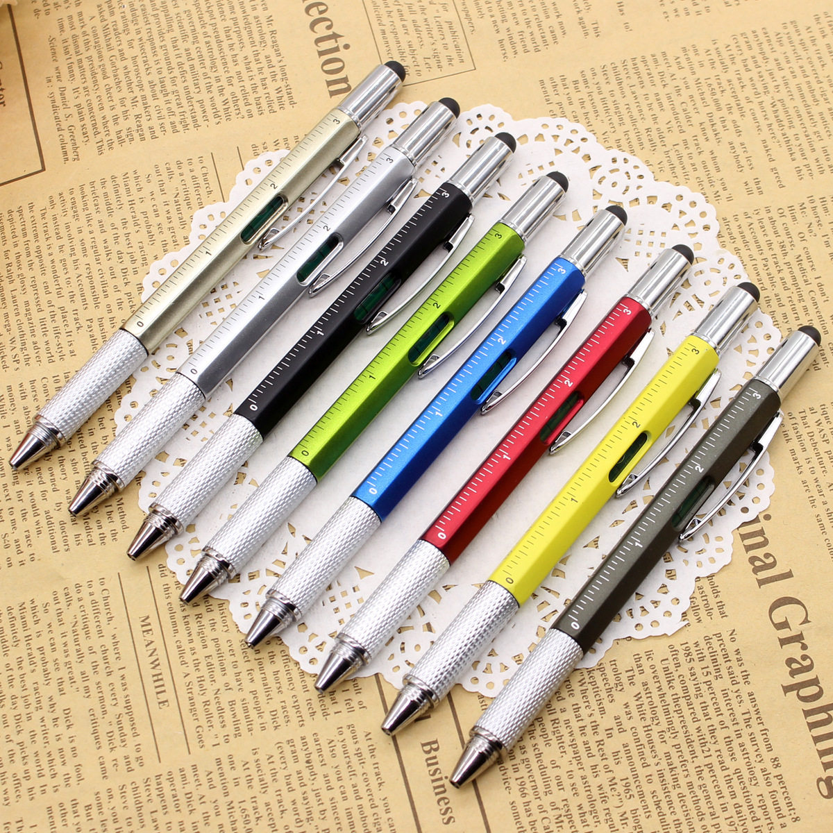 5 Pcs Tool Ballpoint Pen Screwdriver Ruler Level Touch Gift