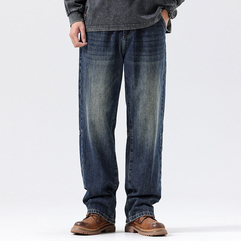 Men's Elastic Waist Jeans Relaxed Fit Man's Blue Denim Pants