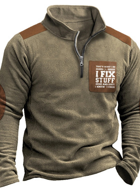 Zipper Sweatshirt Men's Vintage Pattern Long Sleeve Pullover