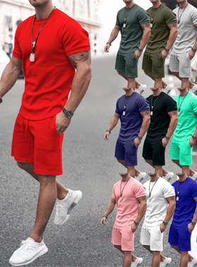 men's tshirt shorts 欧美男士街头男装短袖短裤休闲运动大码套装