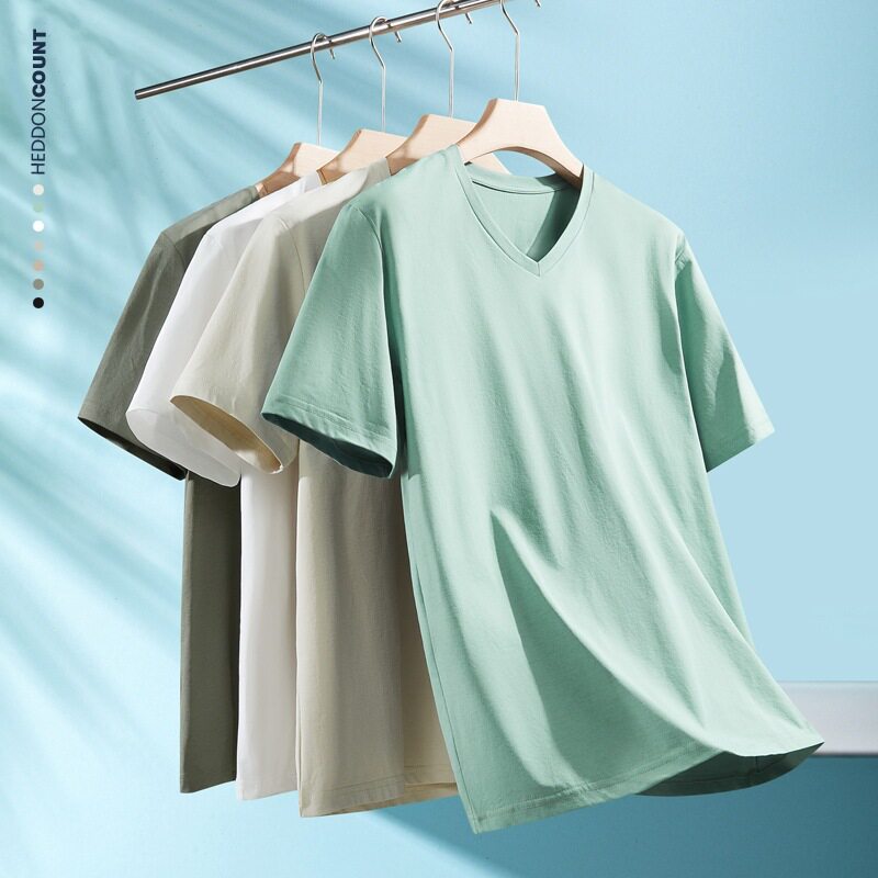 shirt men tshirt男装180g凉感短袖t恤男v领透气速干大码休闲半截