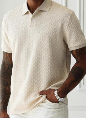 men's t-shirt  shein男式纯色翻领前扣短袖衫休闲日常man