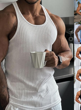 mens vest man tank新款竖条纹户外休闲健身运动修身工字背心男装