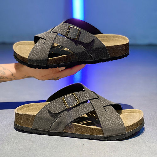 slippers slides flat shoes sandals cork clogs mules复古交叉