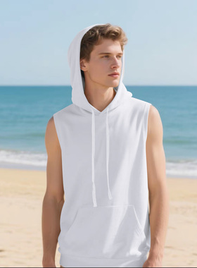 men hooded vest tank新品欧美男士口袋装饰无袖健身肌肉训练跑步
