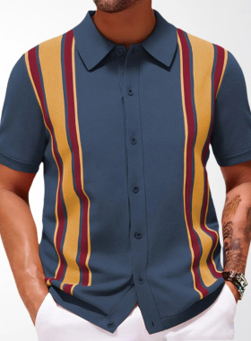 men's t-shirts欧美男装 新款针织衫 拼接撞色商务polo衫男