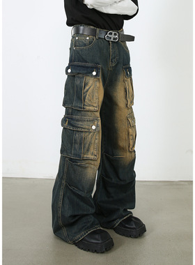 men baggy jeans man pants malenirn牛仔美式复古工装裤男牛仔裤