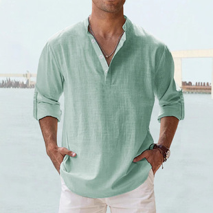 men lightweight shirts long sleeve henley cotton linen shirt