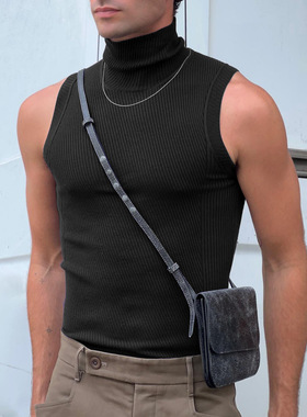 men high collar tank top vest 2026新款时尚无袖欧美男性感紧身