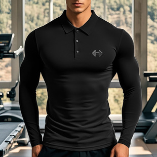 crossfit tshirt for men gym热卖polo翻领衫长袖运动男速干高弹