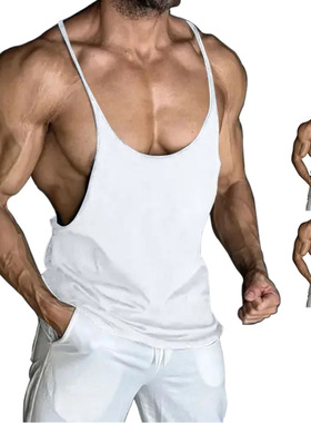 Men's Vest Singlet man Tank shirt男细肩带吊带背心深u紧身健身