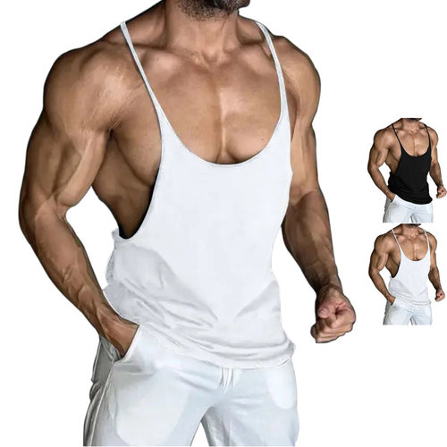 Men's Vest Singlet man Tank shirt男细肩带吊带背心深u紧身健身