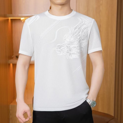 Men Compression t shirt Tops Tee短袖冰丝T恤男青年修身潮牌