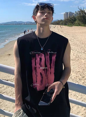 men tank top vest220克重磅纯棉欧美潮牌坎肩男背心街头字母印花