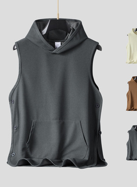 新款两侧开扣背心男2025 New Men Designed Tank Top Hooded Vest