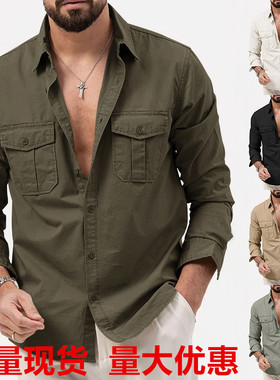 man clothes for men male2025独立站欧美男士衬衫双口袋休闲长袖
