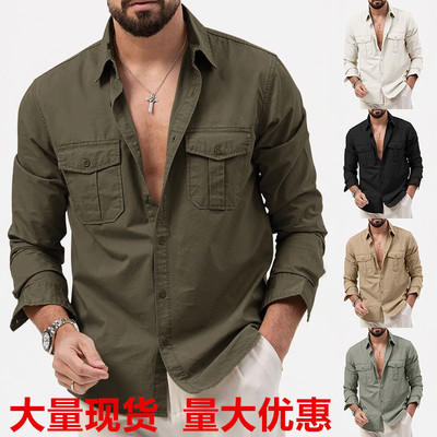 man clothes for men male2025独立站欧美男士衬衫双口袋休闲长袖
