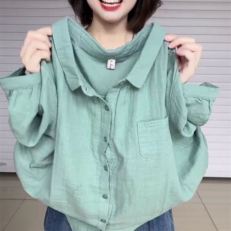 衬衫Five-point Sleeve Korean Versatile Loose Top Outer Shirt