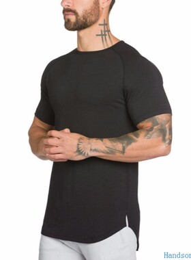 men gym tshirt man crossfit t-shirt纯色空白款健身男士长款透