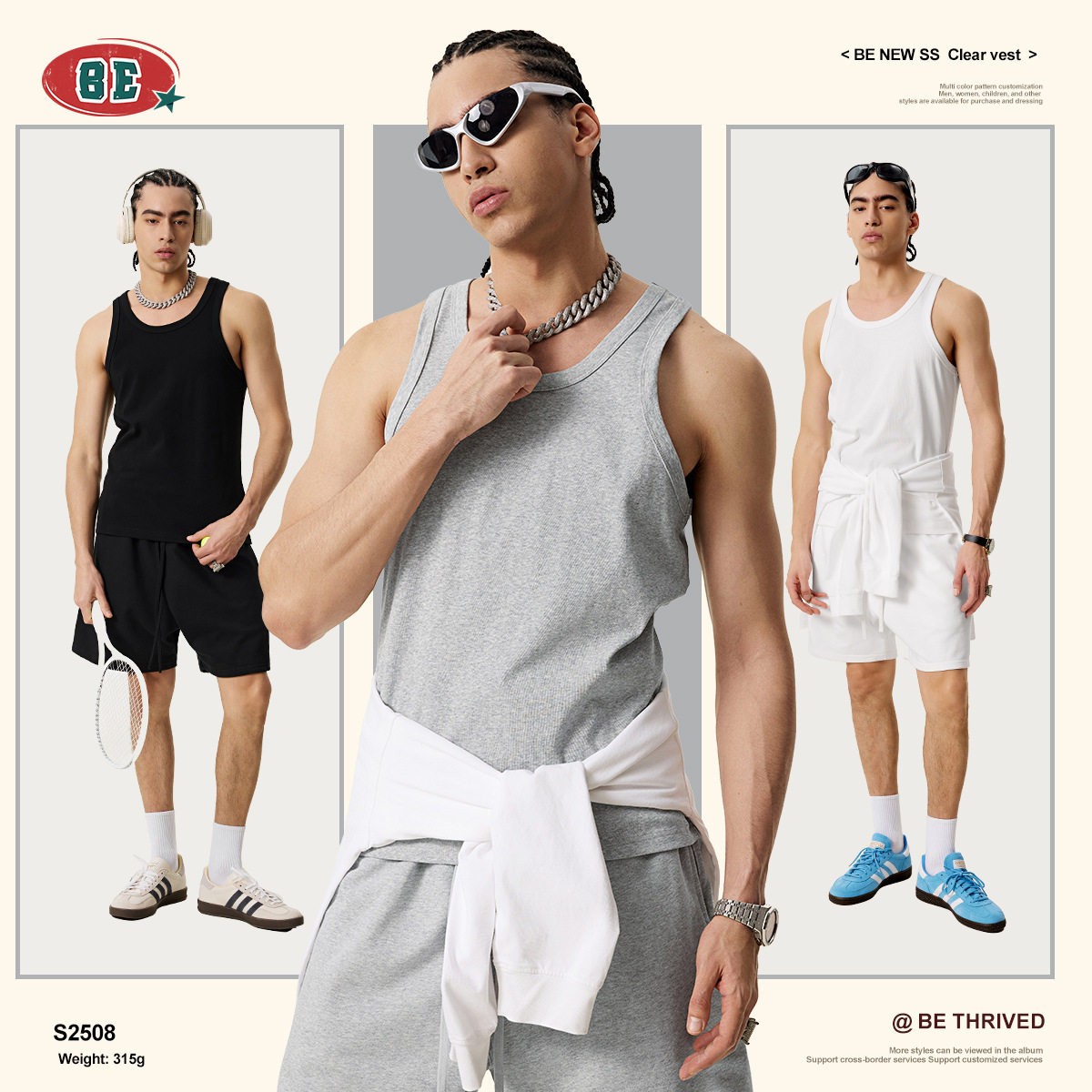 mens tank top vest男装美式潮牌运动薄款无袖t恤休闲健身高弹man