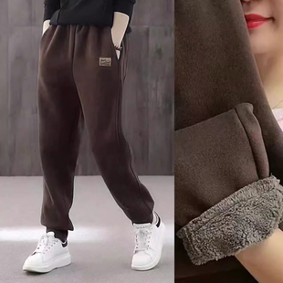 特厚羊羔绒裤子女秋冬季宽松休闲运动裤加绒加厚哈伦卫裤女九分裤