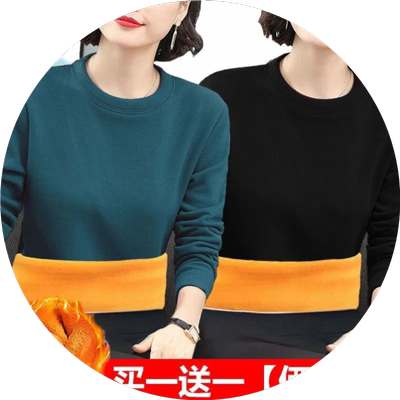 保暖上衣女加绒妈妈秋冬季圆领