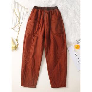 复古文艺松紧腰夹棉长裤女秋冬加绒加厚高腰保暖垮裤休闲裤哈伦裤