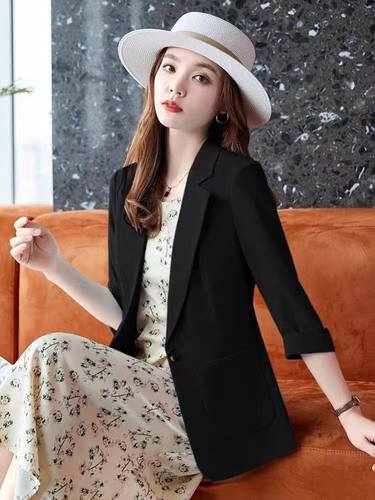 薄款亚麻小西装外套女夏季七分袖