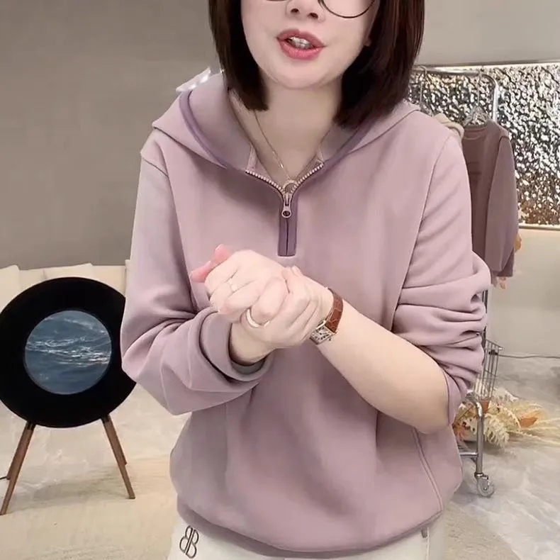 连帽减龄休闲卫衣女秋冬宽松帽衫