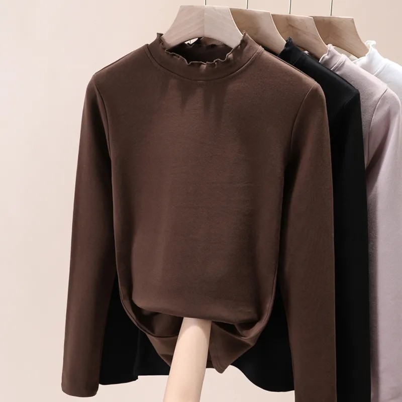 加厚德绒半高领打底衫女内搭秋冬长袖T恤中领文艺洋气百搭上衣服,女装/女士精品,T恤,淘宝优惠券,粉丝福利购,淘宝优惠卷