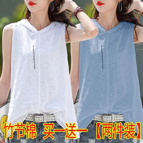 竹节棉t恤女夏宽松大码体恤连帽