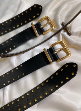 XULU原创轻奢金色复古腰带头扣黑色牛皮百搭皮带