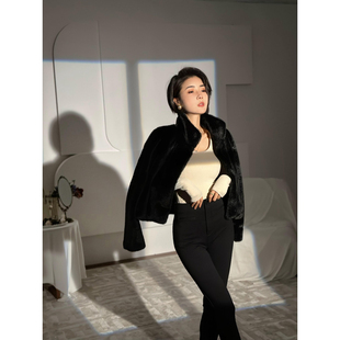 XULU原创宝嘉美黑水貂环保毛黑色高级感气质百搭立领长袖 短外套