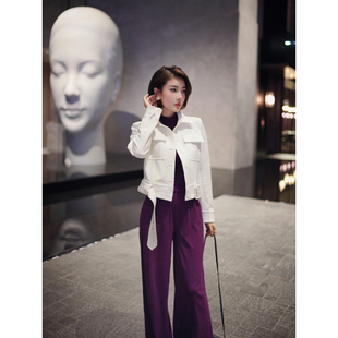 XULU原创白色梭织高阶POLO领单排扣修身时髦夹克休闲百搭小外套